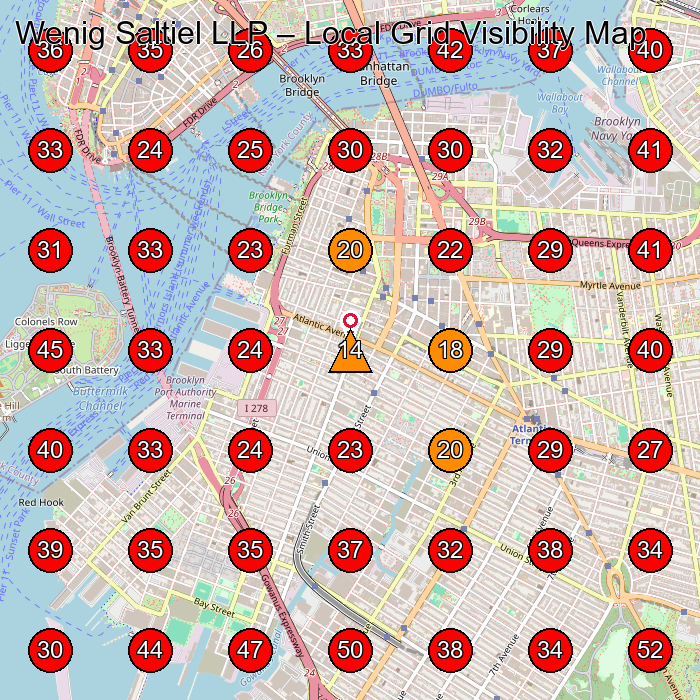 Wenig Saltiel LLP GeoGrid visibility map for Real Estate Attorney in New York